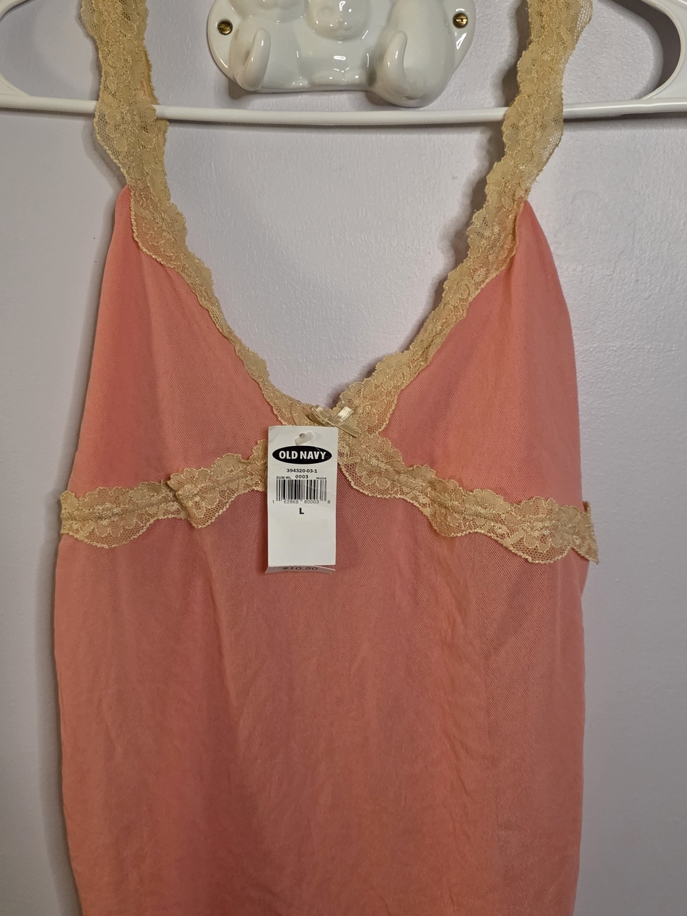 Old Navy Coral Chemise Cami with Cream Lace Trim Sz L